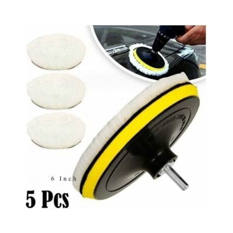 Kit de polissage 5 pièces 150mm – Tampons en laine épaisse pour polissage voiture – Adaptateur M14 – Finition lisse et brillante (1/5)
