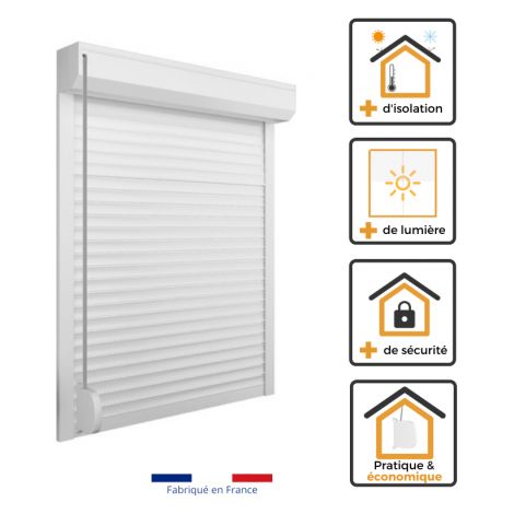 Volet Roulant PVC blanc H 155 cm x L 150 cm à sangle