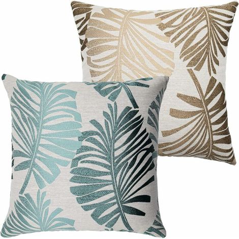 Lot de 2 Housse de Coussin 45x45cm,Taie d'oreiller Decoratif Canapé Lin,sans Rembourrage,avec Fermeture éclair Dissimulée,pour Voiture Salon Chambre à Coucher Bureau,Vert+Marron (1/5)