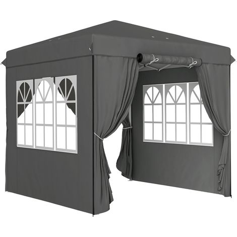 Pavillon pop-up 2,5 x 2,5 m avec 4 parois, UPF50+, hauteur réglable, stabilisé par haubans et sacs de sable, gris foncé, pliable pour jardin - CHICFURN (1/5)