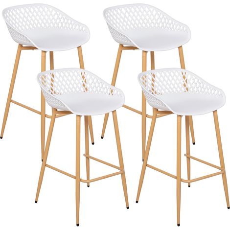H.J WeDoo Chaise de Bar Lot de 4, Tabouret Bar Chaise Haute pour Cuisine, Îlot Central, et Extérieur, Tabouret Haut avec Dossier et Pieds en Métal, Hauteur Assise 68cm, Blanc (1/5)