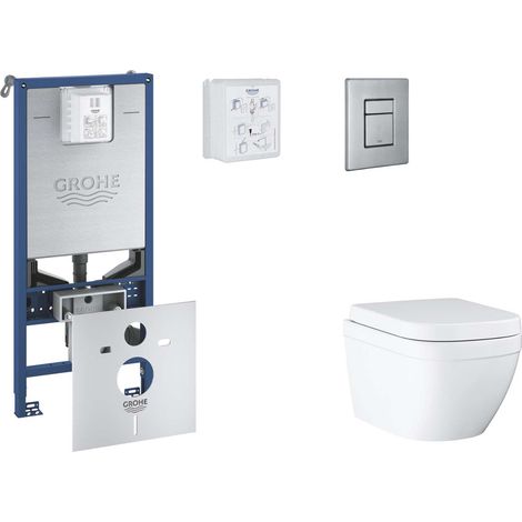 Grohe Rapid SLX - Set Vorwandelement, WC mit Softclose-Sitz und Skate Cosmopolitan-Betätigungsplatte, Triple Vortex, Edelstahl gebürstet SANI11BB2106