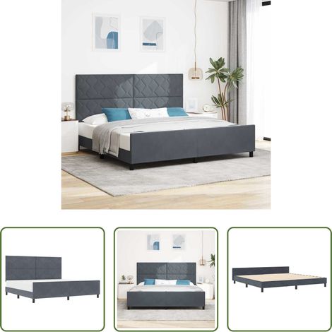 vidaXL Sommeil confortable - Lit à ressorts avec tête de lit Gris foncé 200 x 200 cm Velours (1/5)