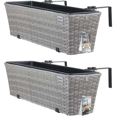 Casaria – Bac à fleurs en polyrotin 60x20x19 cm – Jardinière résistante aux intempéries – Pot intérieur amovible – Support en acier galvanisé