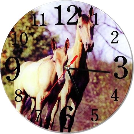 Pendule ronde en verre Chevaux