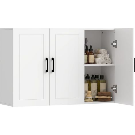 HOMCOM Wall Mounted Bathroom Cabinet with Adjustable Shelves, White (1/5)