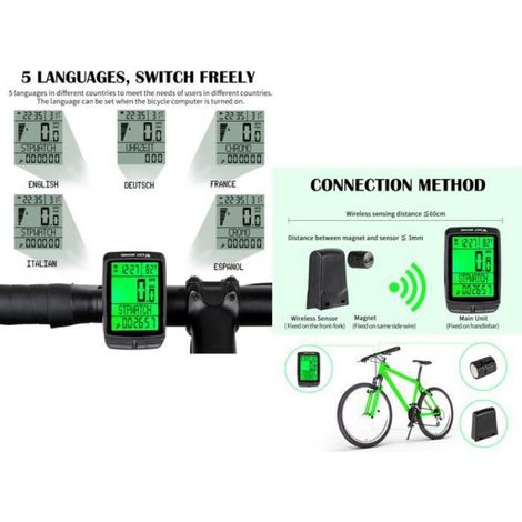 Compteur de Vélo - VTT - Sans Fil - Étanche IPX7 - Écran LCD Rétroéclairé - Multifonctionnel (1/4)
