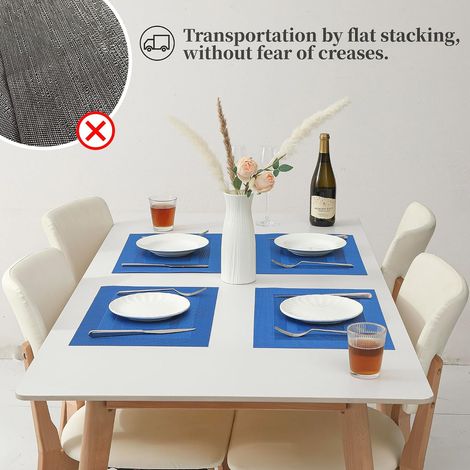 Sets de table à cadre bleu, lot de 4 – Résistants à la chaleur, antidérapants, lavables, en vinyle PVC tissé durable (cadre bleu, lot de 4) (1/5)