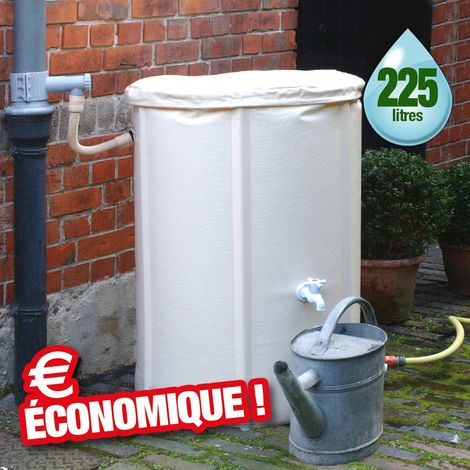 Récupérateur d'eau de pluie 225 litres – Couvercle souple – 2 robinets – PVC souple fibré – Hauteur 79cm, diamètre 60cm – Astuceo