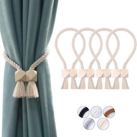 4 Paquets d'embrasses de Rideaux magnétiques Attaches Rideaux en Coton tissé à la Main Supports de Rideaux embrasses à Rideaux Attaches de Rideaux pour Rideaux (Beige, 4) (1/4)