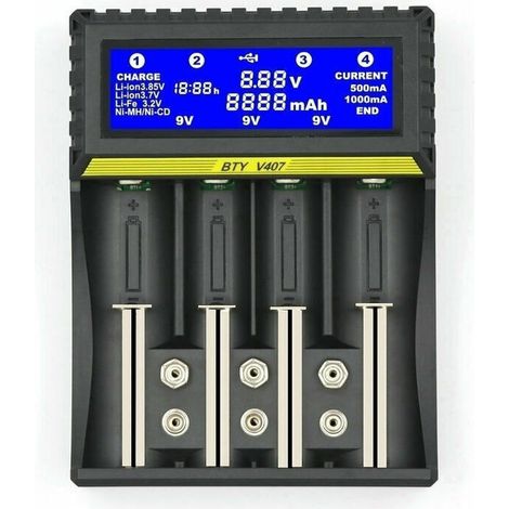 BTY407 chargeur de batterie multifonctionnel 18650 batterie Li-ion/NiMH/NiCd/5AA/7AAA/9V chargeur de batterie (1/4)