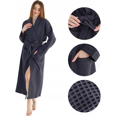 Damen-Bademantel mit Waffelstruktur, leicht, 100 % Baumwolle, schnelltrocknend, grau, Größe 3XL (1/5)