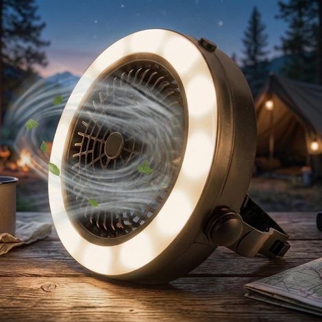 2in1 Campinglampe kaltweiß mit Ventilator batteriebetrieben - 18 cm - Mini Zeltventilator tragbar mit LED Beleuchtung