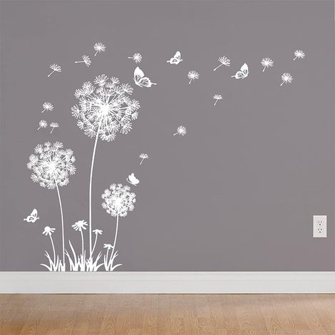 2 Stück Weiß Wandtattoo Pusteblumen für Wanddeko Löwenzahn Blumen