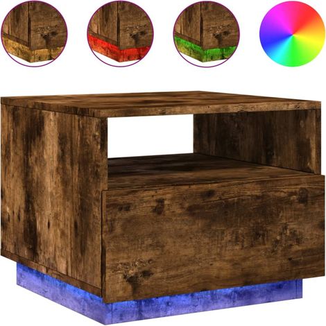 Table basse avec lumières LED chêne fumé 50x49x40 (1/5)