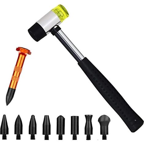 Outil de réparation de bosses en caoutchouc, marteau à 9 têtes, outil sans peinture, kit de réparation de bosses (1/4)