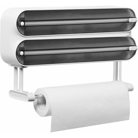 Distributeur Papier Aluminium et Film avec Port Essuie Tout - Magnétique et Murale sans Percer, Derouleur Film Alimentaire - Organisateur de Cuisine Gain de Place, INCL. Rouleau 50m, Noir (1/5)