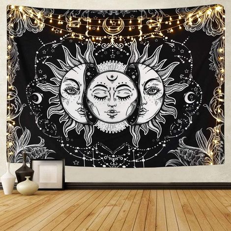 (150 × 130 cm) Soleil et Lune Tarot Tapisserie Psychédélique Tenture Murale Tarot Carte Tenture Murale Psychédélique Tapisserie Chambre Dortoir Fête Décoration Tissu (1/5)