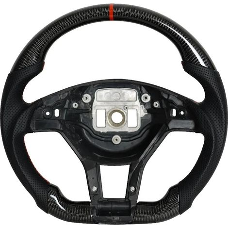 Volante, in fibra di carbonio, con design a fondo piatto e foro triangolare. (1/2)