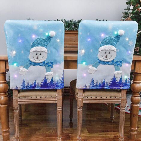 Lot de 2 housses de chaise de Noël avec lumières LED, housse de protection de chaise de bonhomme de neige, housse de siège pour la décoration de la maison, housses de chaise LED de Noël (1/5)