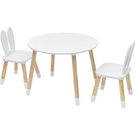 Rebecca Mobili Set Tavolo Bimbi con 2 Sedie Tavolino per Bambini Bianco Marrone MDF per Cameretta