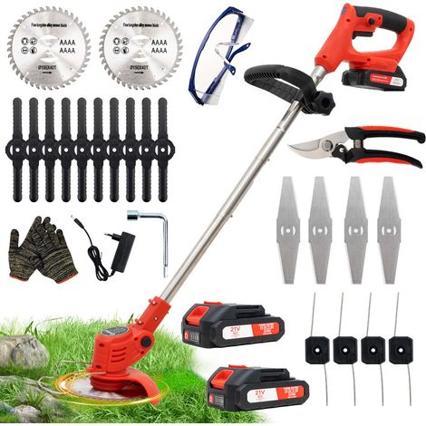 Akku-Elektro-Entaster, kabelloser Rasentrimmer mit klappbarem Griff, inklusive 2 Batterien und 4 Messertypen, verstellbarer Griff, Kantenschneider für die Gartenpflege (1/5)