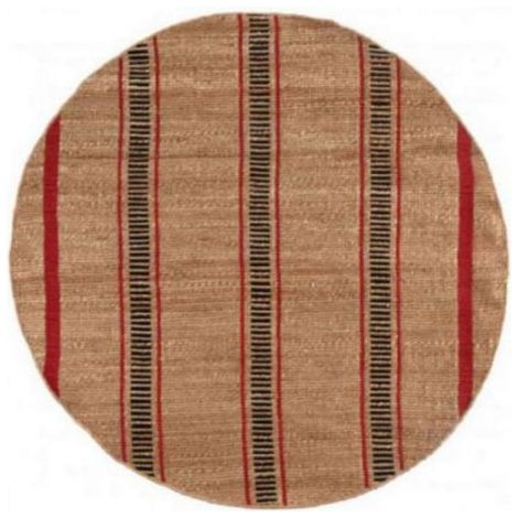 Tapis Rond Décoratif en Jute et Coton avec Lignes Graphiques, Ø 160 cm, Coloris Groseille - PANGIVO (1/5)