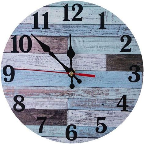 Horloge Murale - Bois Naturel - Silencieuse Sans Tic-Tac - Piles AA - Ronde 25 Cm - Style Bord De Mer (1/4)