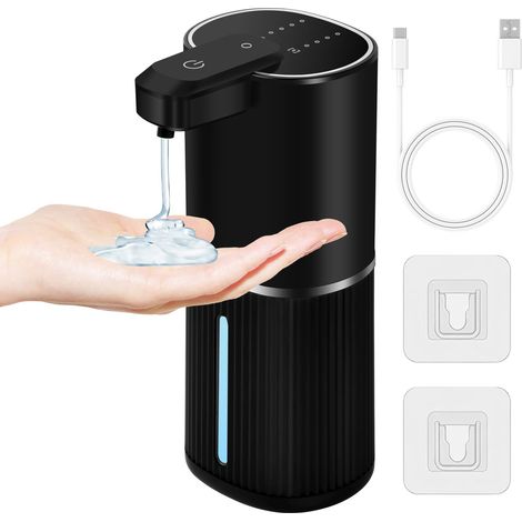 Distributeur de Savon Automatique 380 ml - Sans Contact, Rechargeable, IPX5, Mural pour Cuisine Salle de Bain Bureau (Noir)