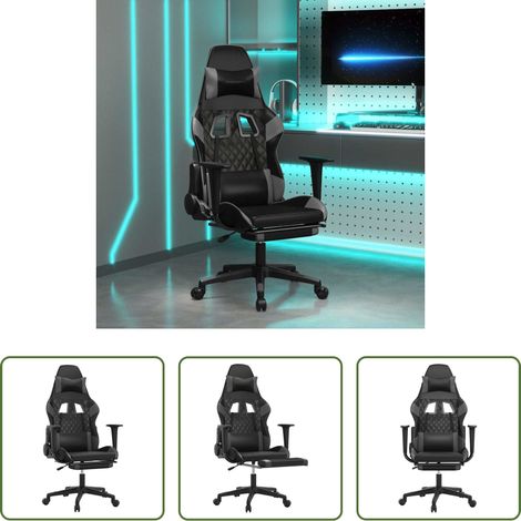 vidaXL Fußstütze - Gaming-Stuhl mit Massage & Fußstütze Schwarz & Grau Kunstleder (1/5)