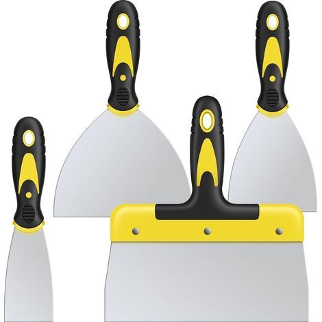 Lot de 4 spatules en acier inoxydable avec poignée en plastique - 50 mm, 100 mm, 150 mm, 200 mm (1/5)