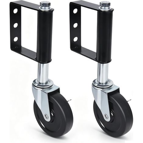 HAUTOUR Lot de 2 roulettes de portail à ressort de 100 mm avec frein - Pivotant à 360° - Charge maximale : 100 kg - Pour portails de cour, portails de jardin, ressort caché (1/5)