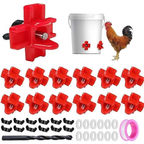 Tétines abreuvoir pour poulets, 12 pièces - type horizontal avec forets (1/5)