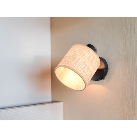 LED Wandstrahler mit Schalter & Bast Lampenschirm, Breite 13cm (1/5)