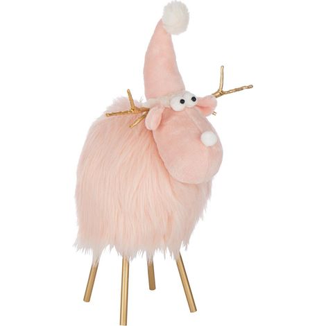 Statuette Renne Déco "Bonnet & Foulard" 46cm Rose Clair (1/3)