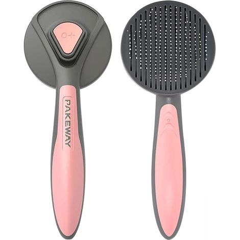 Brosse autonettoyante pour chats et chiens, brosse d'inspection pour éliminer les poils morts, peigne de massage pour animaux à fourrure (Rose)-AquaForge (1/5)