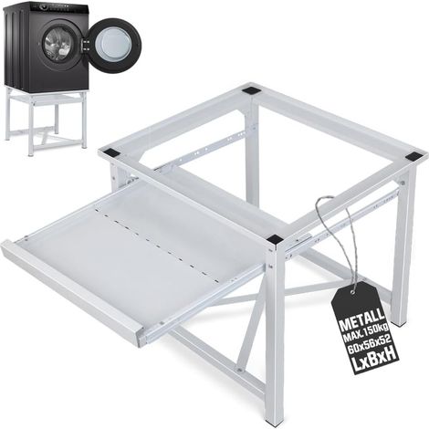 Waschmaschine sockel mit Ablage Trocknersockel 60 x 56 x 52 cm (LxBxH), Waschmaschinen Untergestell aus Stahl Rutschfesten Podest Erhöhung Unterbau für Kühlschrank Trockner Gefrierschrank Bis 150kg (1/5)