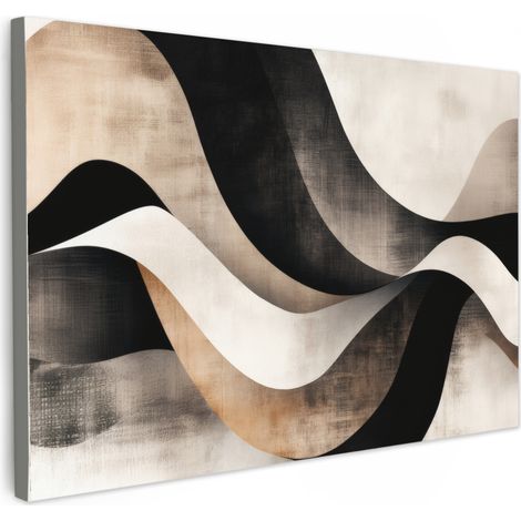 TABLEAU SUR TOILE Abstrait - Vagues - Noir - Usé Toile Peinture Grand Format XXL 150x100 cm