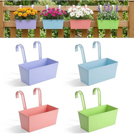 Set of 4 Hanging Balcony Planters, Universal Removable Hooks, Outdoor Balcony Box, Rustproof Draining Iron, Hanging Flower Pots for Balcony, Patio, Garden (1/5)