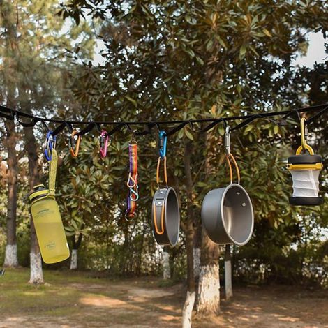 Corde camping portable 4.5m avec 19 mousquetons, crochet suspension multifonction usage plein air (1/5)