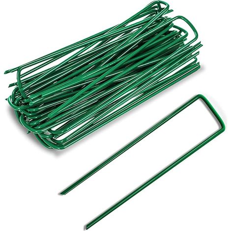 50 Pièces Piquets de Fixation, Piquets de Jardin en Acier Galvanisé, Pelouse Agrafes en Forme de U pour Toile de Paillage Bâche Anti-Mauvaises Herbes Grillage Filets Gazon Artificiel (1/4)