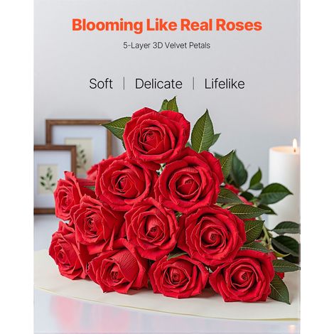 Rose Artificielle Lot de 60 Fleurs Artificielles 508 mm Bouquets de Fausses Fleurs Aspect Réaliste avec Tête de Rose 70 mm, pour Dé… (1/5)