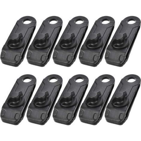 Clips de bâche, 10pcs Tarp Nylon Snap Clip Multi-Fonctionnel Durable Durable Camping Camping Tente Auvent Auvent Auvent Serrage Serrez l'outil pour Tenir la bâche, Pare-Soleil(Noir) (1/5)