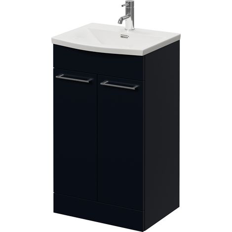 Napoli 390 Deep Blue 500mm 2 Door Vanity Unit with Arc Basin - 500mm - Chrome 160mm Handle