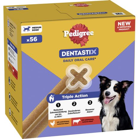 Pedigree Dentastix Beutel für mittlere Hunde Multipack 8 x 7 Stück Hundeleckerlis