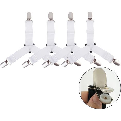 Sangles pour Draps de Lit, 4 Pièces Attache Drap Housse Triangle Attache Matelas élastique Tendeur de Draps Réglable pour Draps, Matelas,Canapé-Blanc