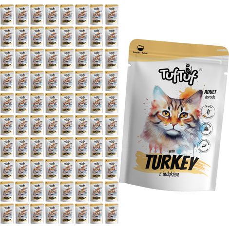 Cibo umido per gatti TufTuf, bustina di tacchino 80x100g, carne in scatola (1/2)