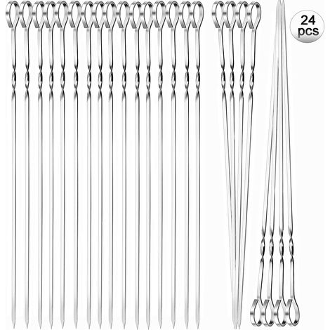 24 spiedini per barbecue in acciaio inossidabile, spiedini per carne in acciaio inossidabile da 35 cm con organizer, spiedini piatti in metallo per barbecue, carne e verdure