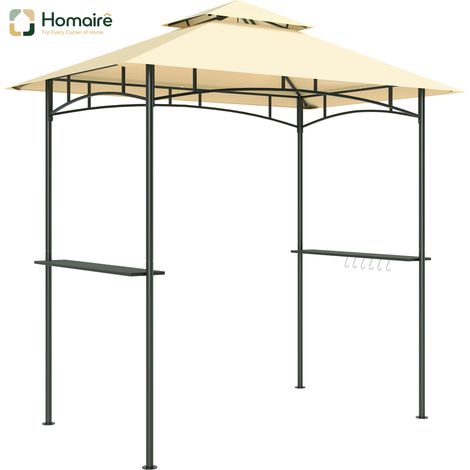 HOMAIRE Grillpavillon Beige avec LED, résistant à l'eau, ignifuge, double toit, étagères latérales, UV protection, pour jardin et BBQ party