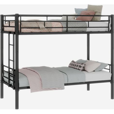 CAIziLit superposé en métal avec lit inférieur 90190 cm, équipé d’une échelle et de garde-corps. Convertible en deux lits simples, sans matelas à ressorts, noir classique. (1/5)